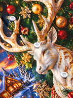 Oceanlyte Men's Long Sleeve Shirt - Golden White Deer And Christmas Ornaments Print with Chest Pocket
