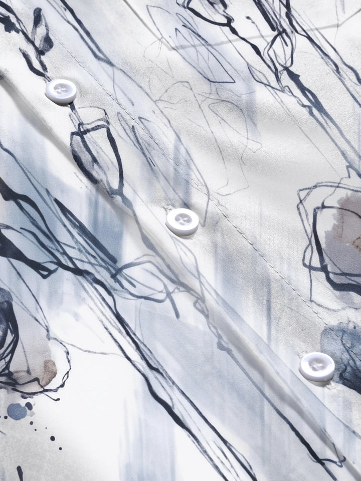 Art Ink Wash Freehand Floral Men's Pocket Long Sleeve Shirts