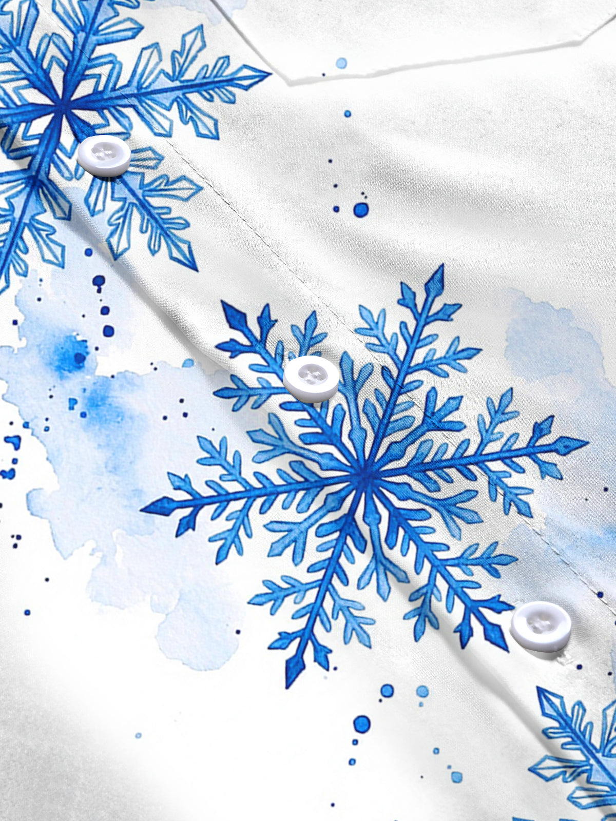 Oceanlyte Men's Blue Snowflakes With Watercolor Splashes Print Long Sleeve Shirt with Chest Pocket