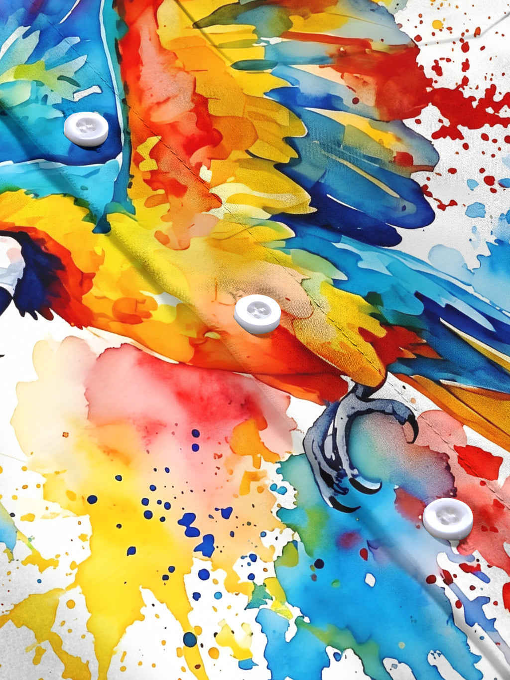 Oceanlyte Men's Short Sleeve Shirt - Watercolor Macaw Parrot With Splatter Paint Print with Chest Pocket
