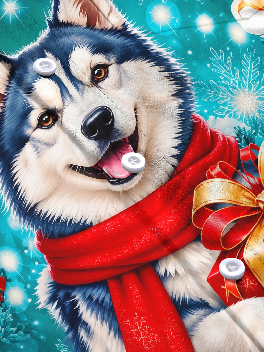 Oceanlyte Men's Long Sleeve Shirt - Christmas Husky Dog With Red Scarf And Gift Box Print with Chest Pocket