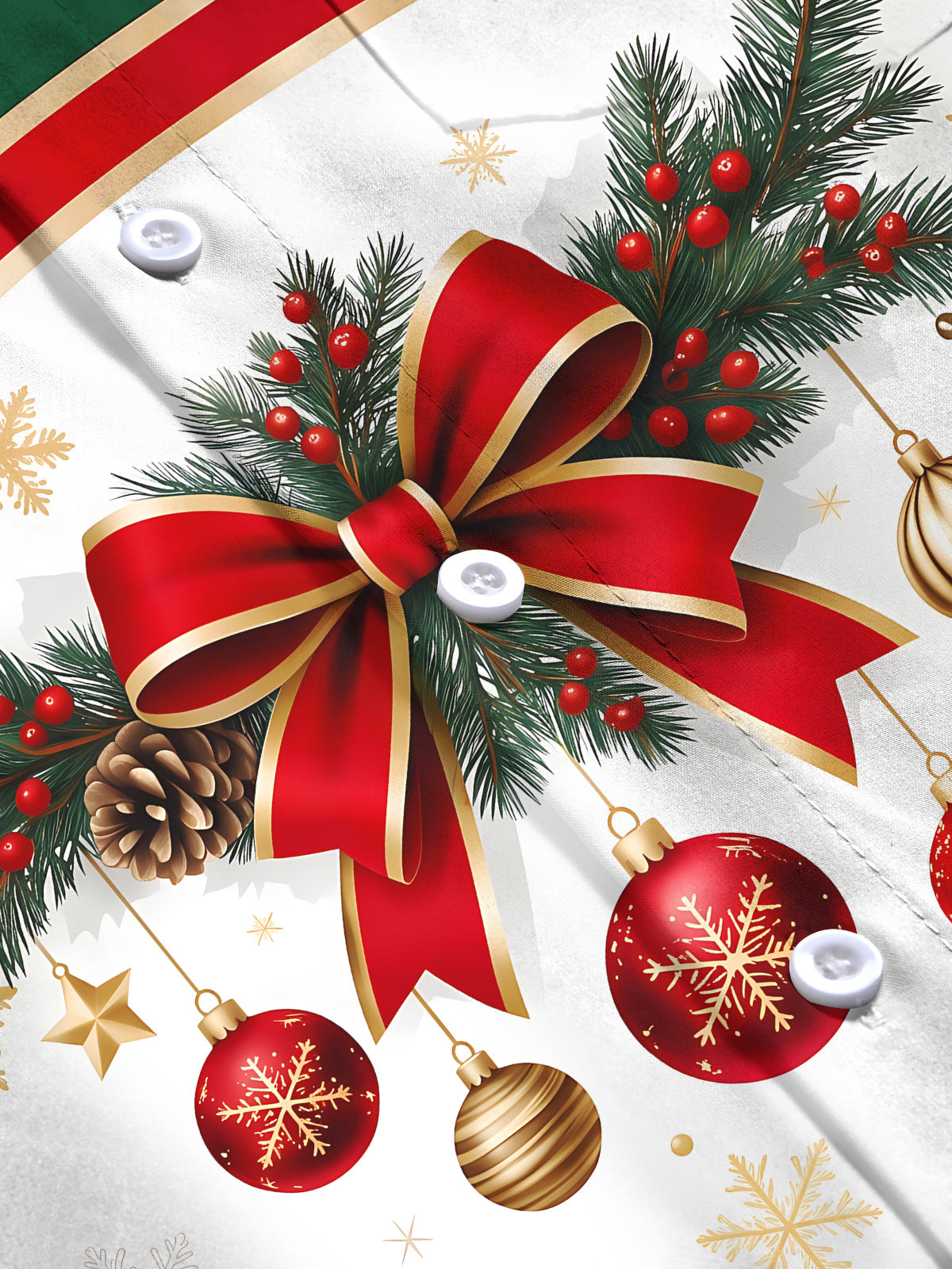 Oceanlyte Men's Long Sleeve Shirt - Christmas Bow And Ornaments With Pine Branches Print with Chest Pocket
