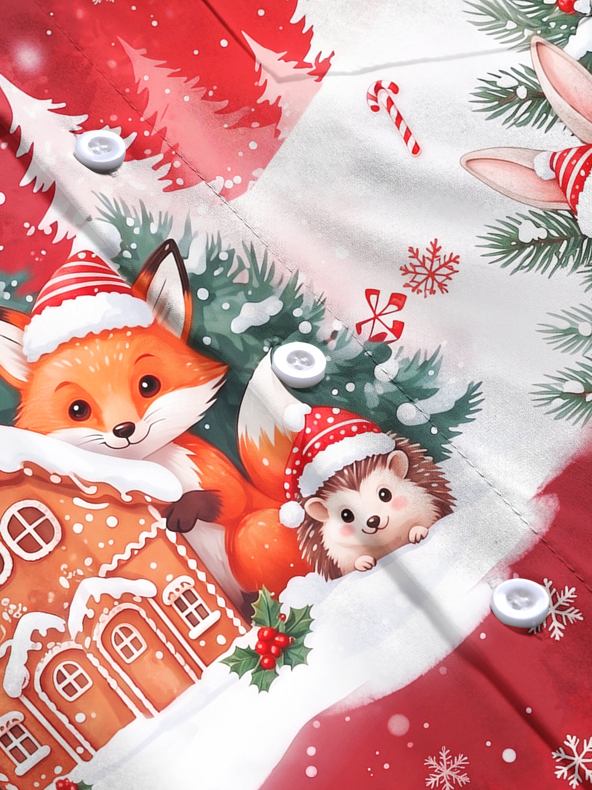 Oceanlyte Men's Long Sleeve Shirt - Cute Animals In Snowy Forest With Gingerbread House Print with Chest Pocket