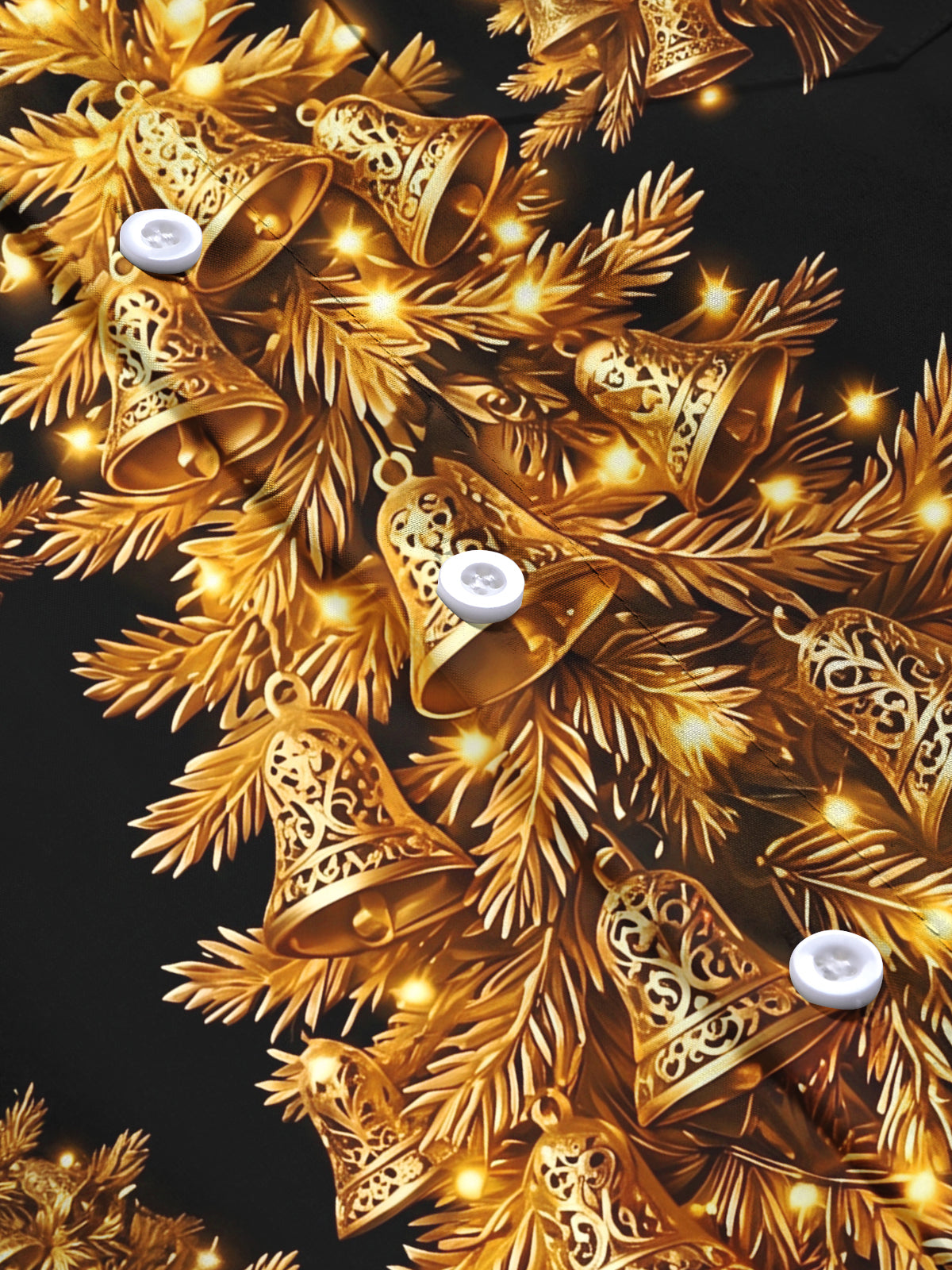 Oceanlyte Men's Long Sleeve Shirt - Golden Christmas Trees With Bells And Lights Print with Chest Pocket