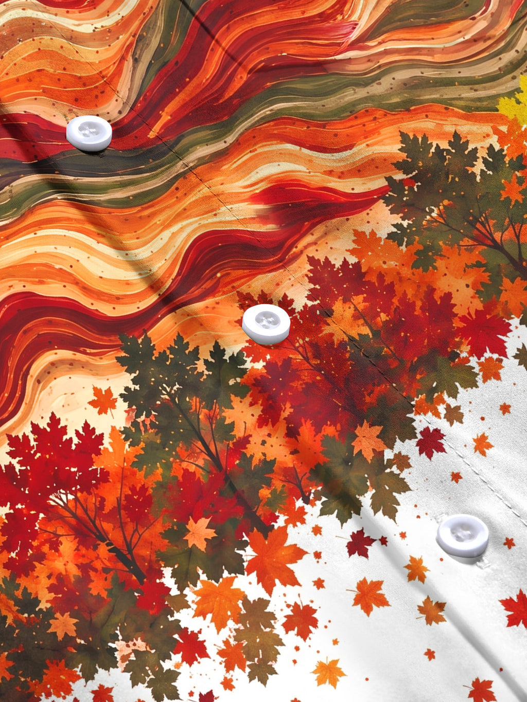 Oceanlyte Men's Autumn Maple Leaves And Wavy Lines Print Long Sleeve Shirt with Chest Pocket