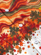 Oceanlyte Men's Autumn Maple Leaves And Wavy Lines Print Long Sleeve Shirt with Chest Pocket