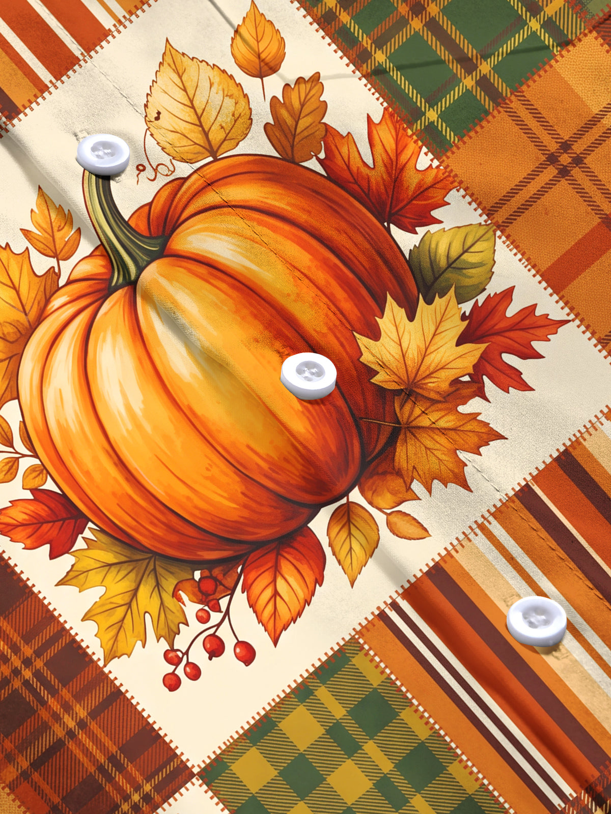 Oceanlyte Men's Autumn Pumpkin And Autumn Leaves Print Long Sleeve Shirt with Chest Pocket