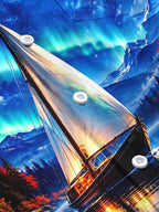 Oceanlyte Men's Long Sleeve Shirt - Sailing Boat On Lake With Aurora Borealis Print with Chest Pocket