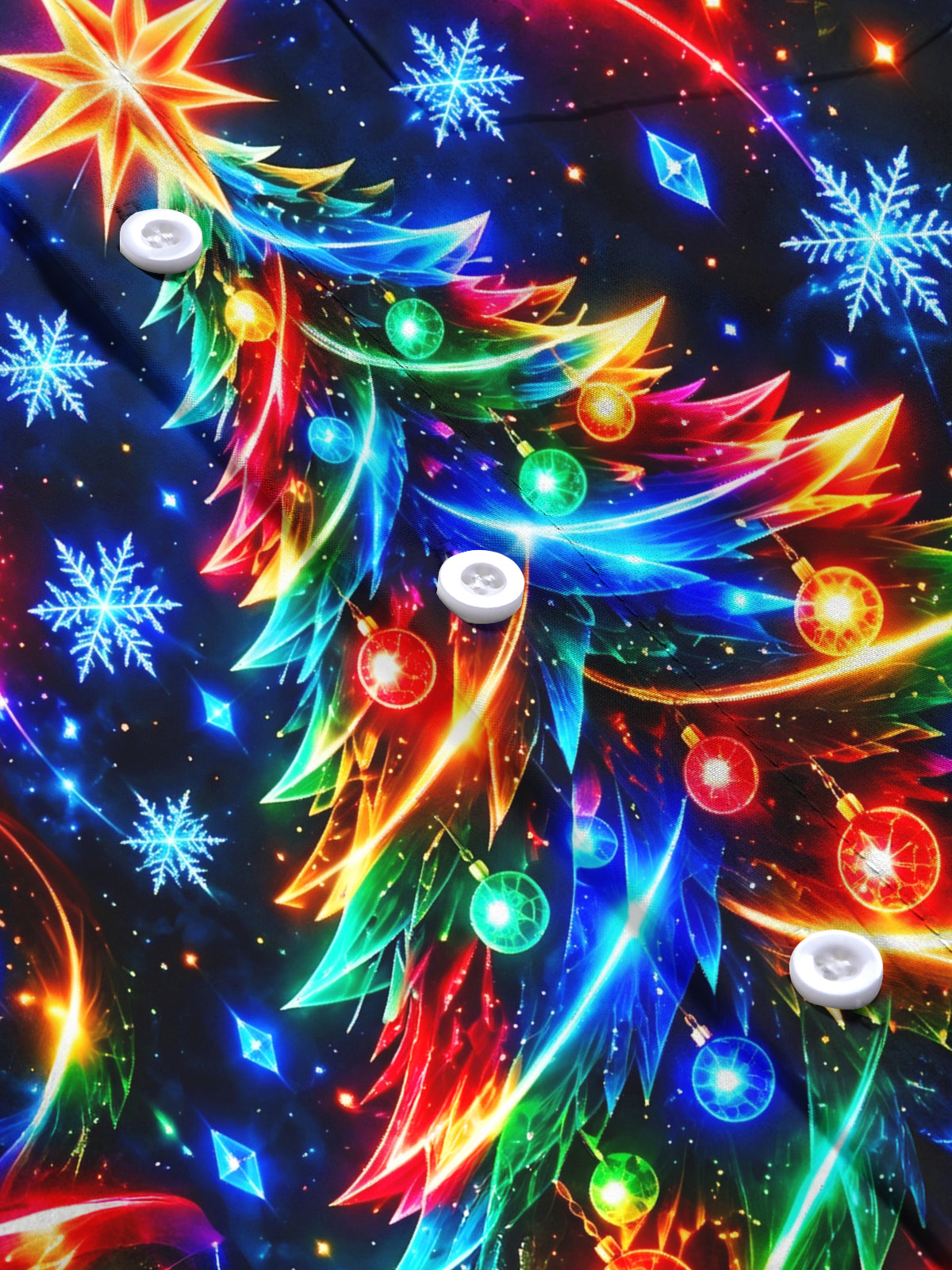 Oceanlyte Men's Long Sleeve Shirt - Neon Christmas Tree With Ornaments And Star Print