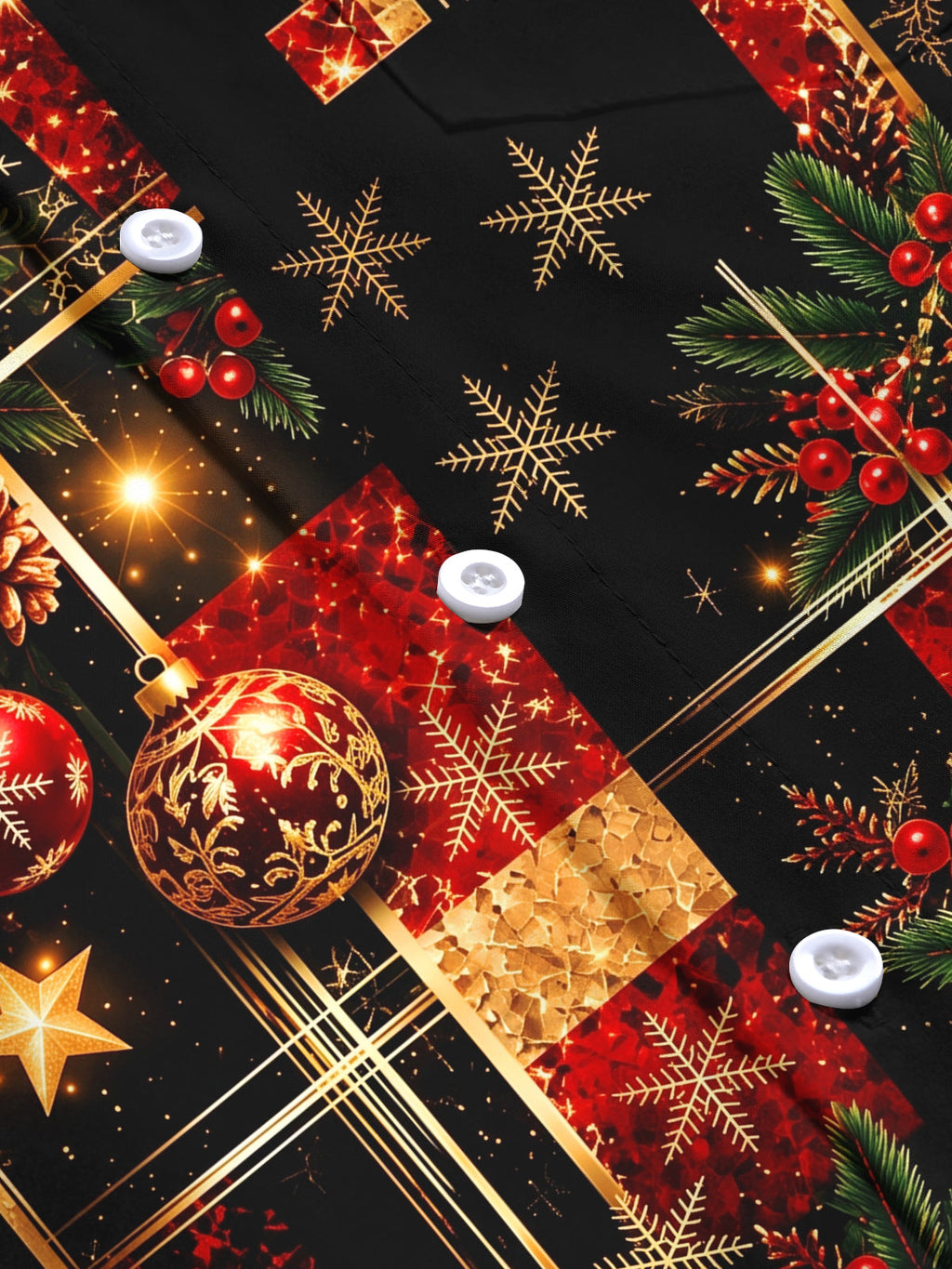 Oceanlyte Men's Printed Christmas Ornaments Print Long Sleeve Shirt with Chest Pocket