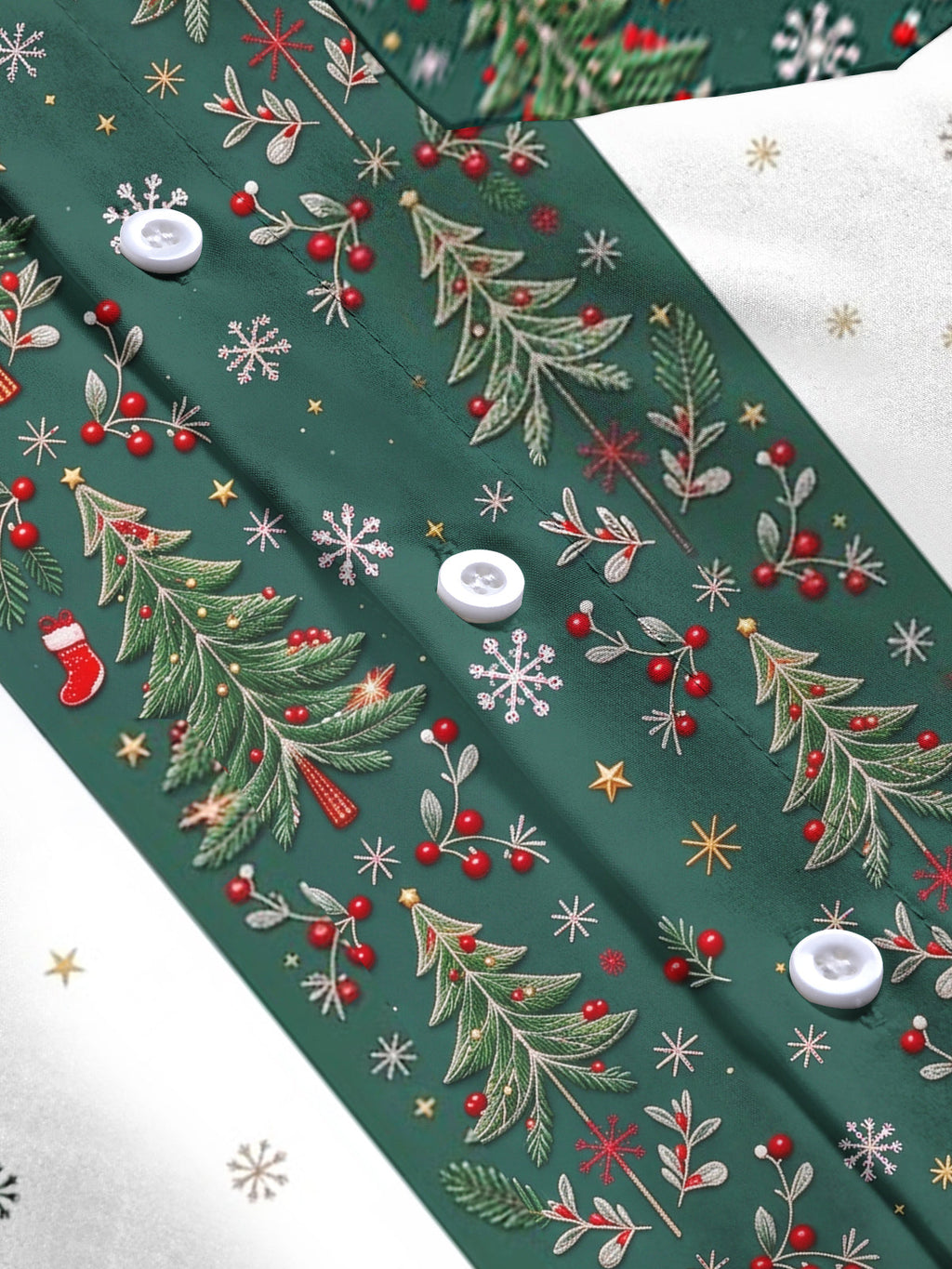 Oceanlyte Men's Striped Christmas Trees And Snowflakes Print Long Sleeve Shirt with Chest Pocket