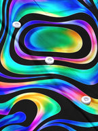 Oceanlyte Men's Printed Neon Abstract Wavy Lines Print Long Sleeve Shirt with Chest Pocket