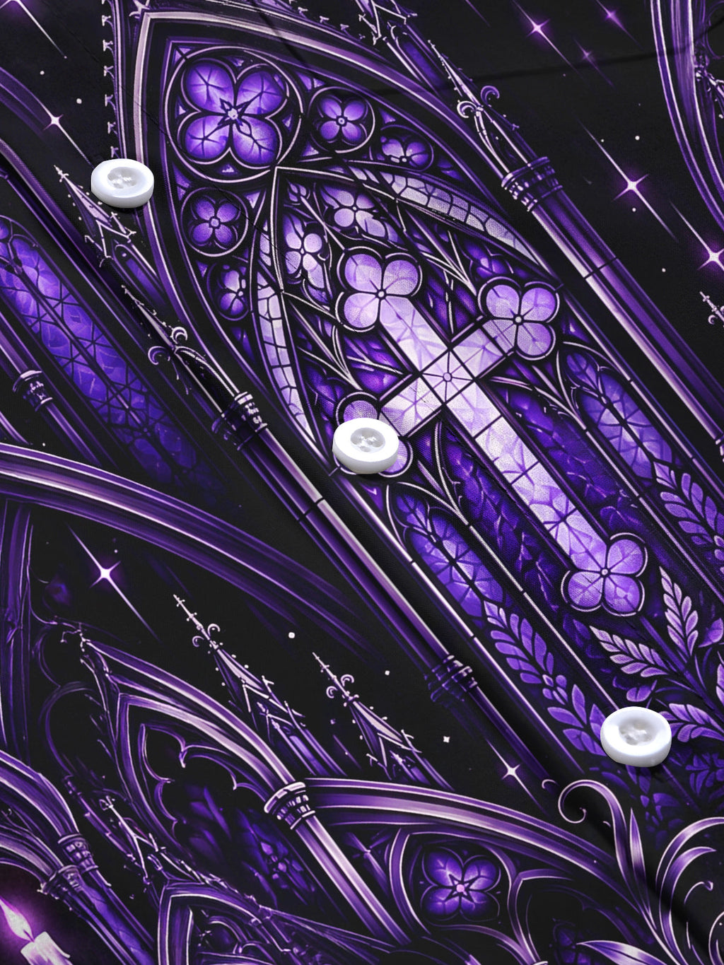 Oceanlyte Men's Long Sleeve Shirt - Gothic Cathedral Stained Glass With Cross And Dove Print with Chest Pocket