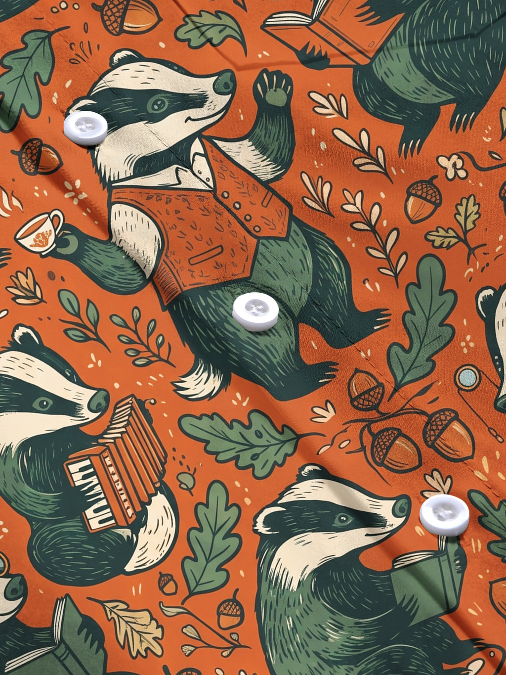 Oceanlyte Men's Long Sleeve Shirt - Vintage Gentleman Badgers With Forest Elements Print with Chest Pocket