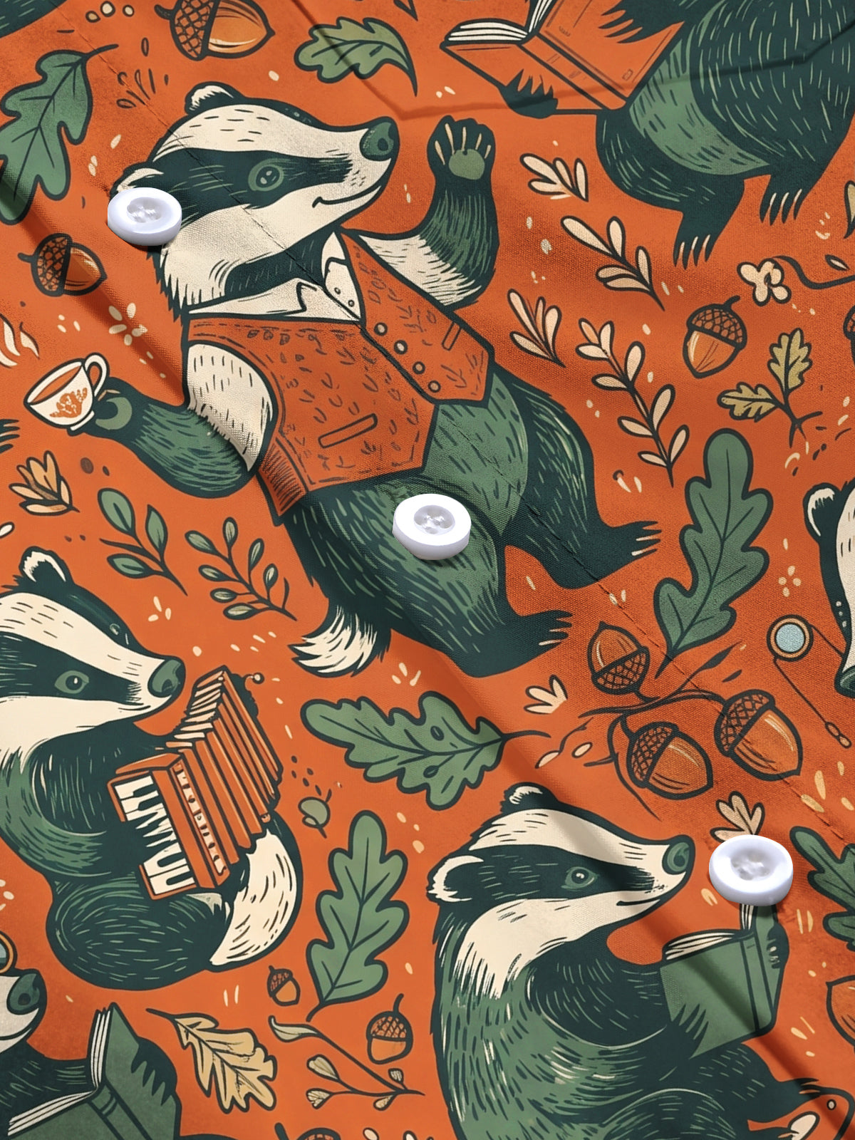 Oceanlyte Men's Long Sleeve Shirt - Vintage Gentleman Badgers With Forest Elements Print with Chest Pocket