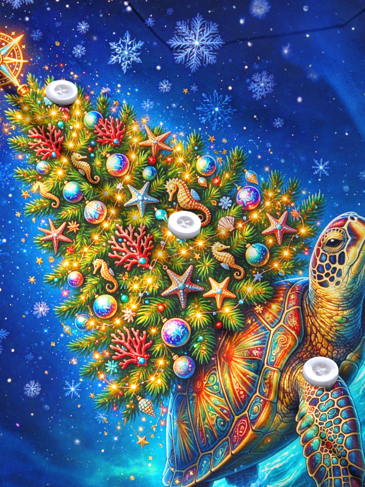 Oceanlyte Men's Graphic Sea Turtle And Christmas Tree Print Long Sleeve Shirt with Chest Pocket