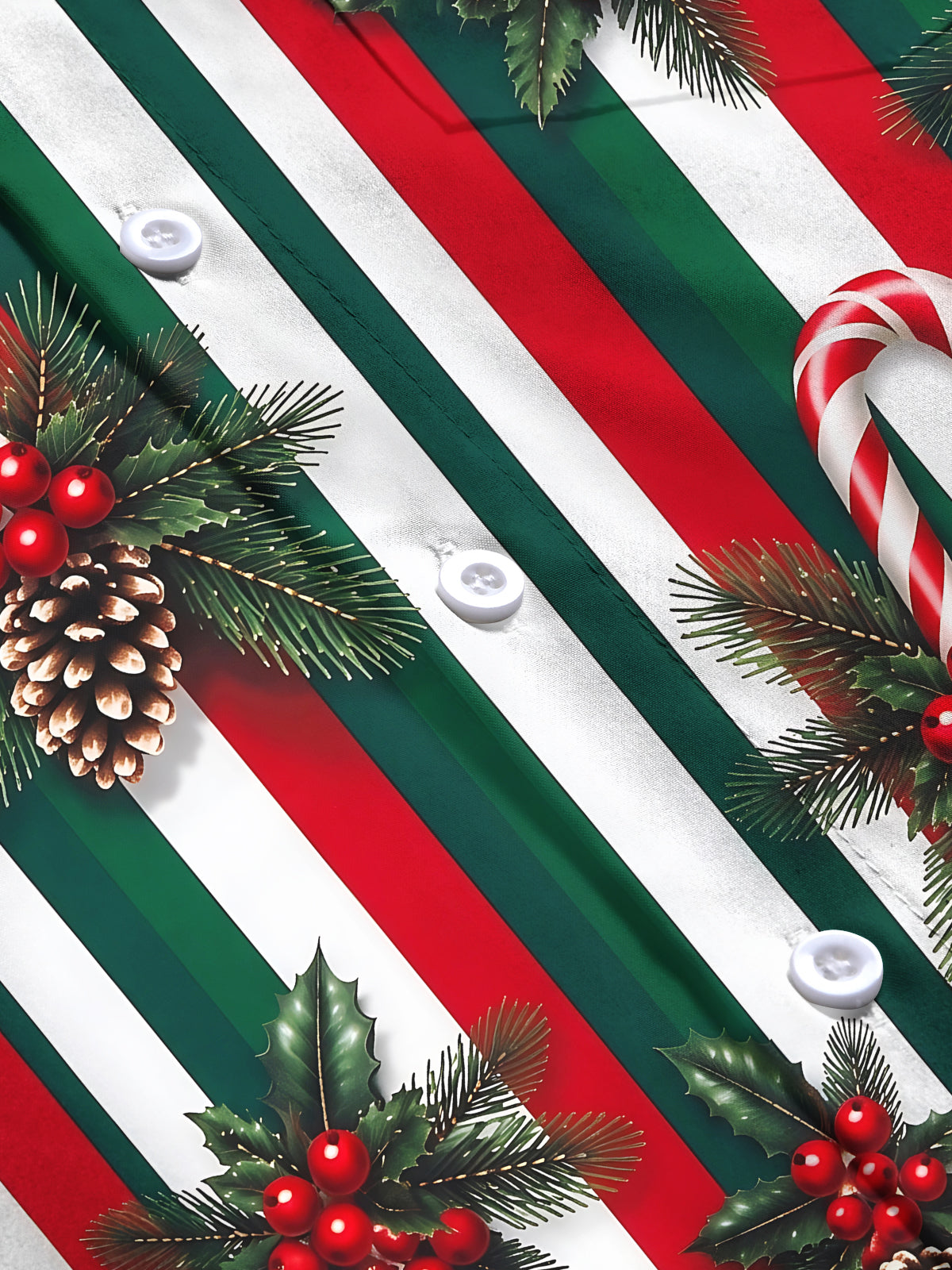 Oceanlyte Men's Christmas Candy Canes And Pine Cones Print Long Sleeve Shirt with Chest Pocket