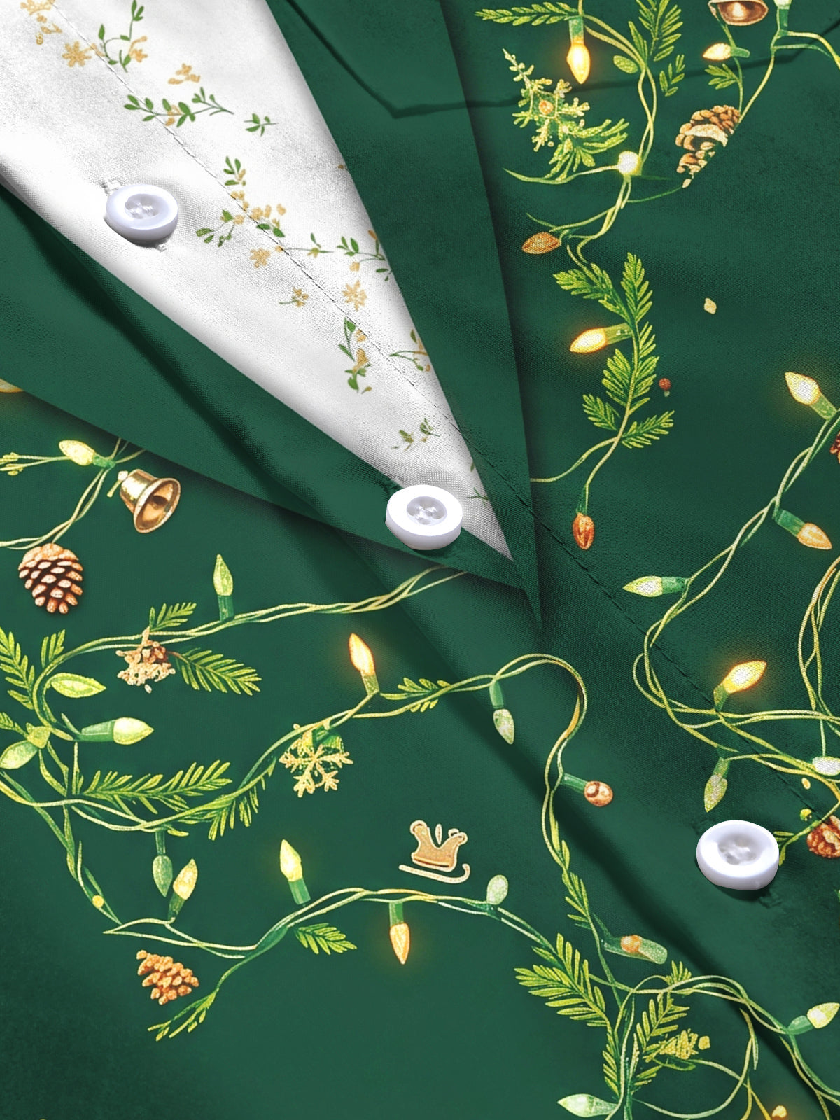 Oceanlyte Men's Christmas Light Strings And Pine Cones Print Long Sleeve Shirt with Chest Pocket