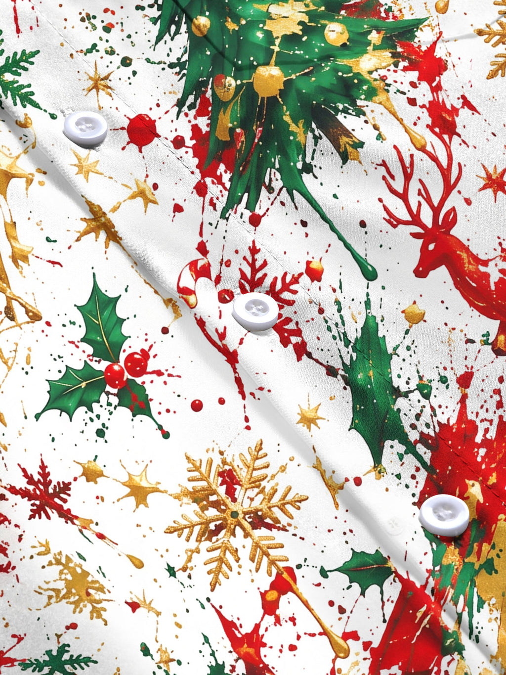 Oceanlyte Men's Printed Christmas Tree And Reindeer Print Long Sleeve Shirt with Chest Pocket