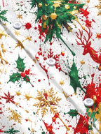 Oceanlyte Men's Printed Christmas Tree And Reindeer Print Long Sleeve Shirt with Chest Pocket