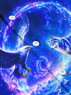 Oceanlyte Men's Graphic Eagle And Wolf In Cosmic Galaxy Print Long Sleeve Shirt with Chest Pocket