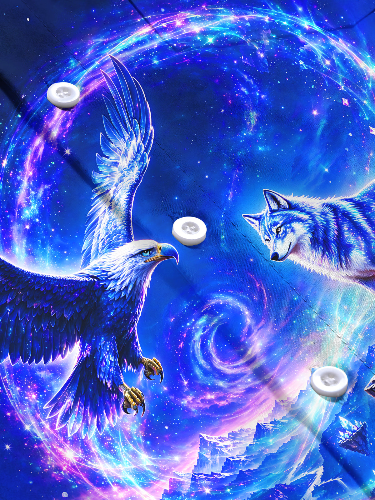 Oceanlyte Men's Graphic Eagle And Wolf In Cosmic Galaxy Print Long Sleeve Shirt with Chest Pocket