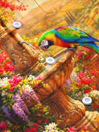 Oceanlyte Men's Colorful Parrot And Garden Fountain Print Long Sleeve Shirt with Chest Pocket