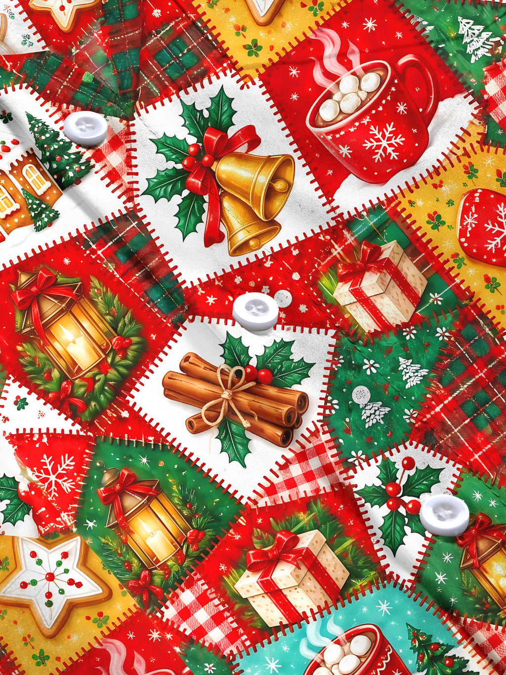 Oceanlyte Men's Graphic Christmas Patchwork Motifs Print Long Sleeve Shirt with Chest Pocket