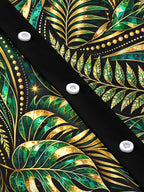 Oceanlyte Men's Gold And Green Palm Leaves And Ferns Print Long Sleeve Shirt with Chest Pocket