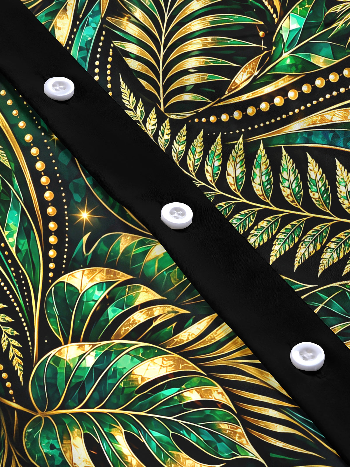 Oceanlyte Men's Gold And Green Palm Leaves And Ferns Print Long Sleeve Shirt with Chest Pocket