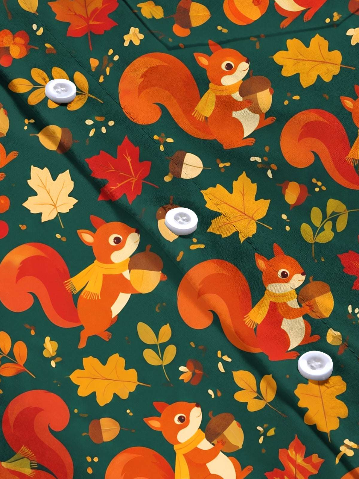 Oceanlyte Men's Autumn Squirrel And Maple Leaf Pattern Long Sleeve Shirt with Chest Pocket