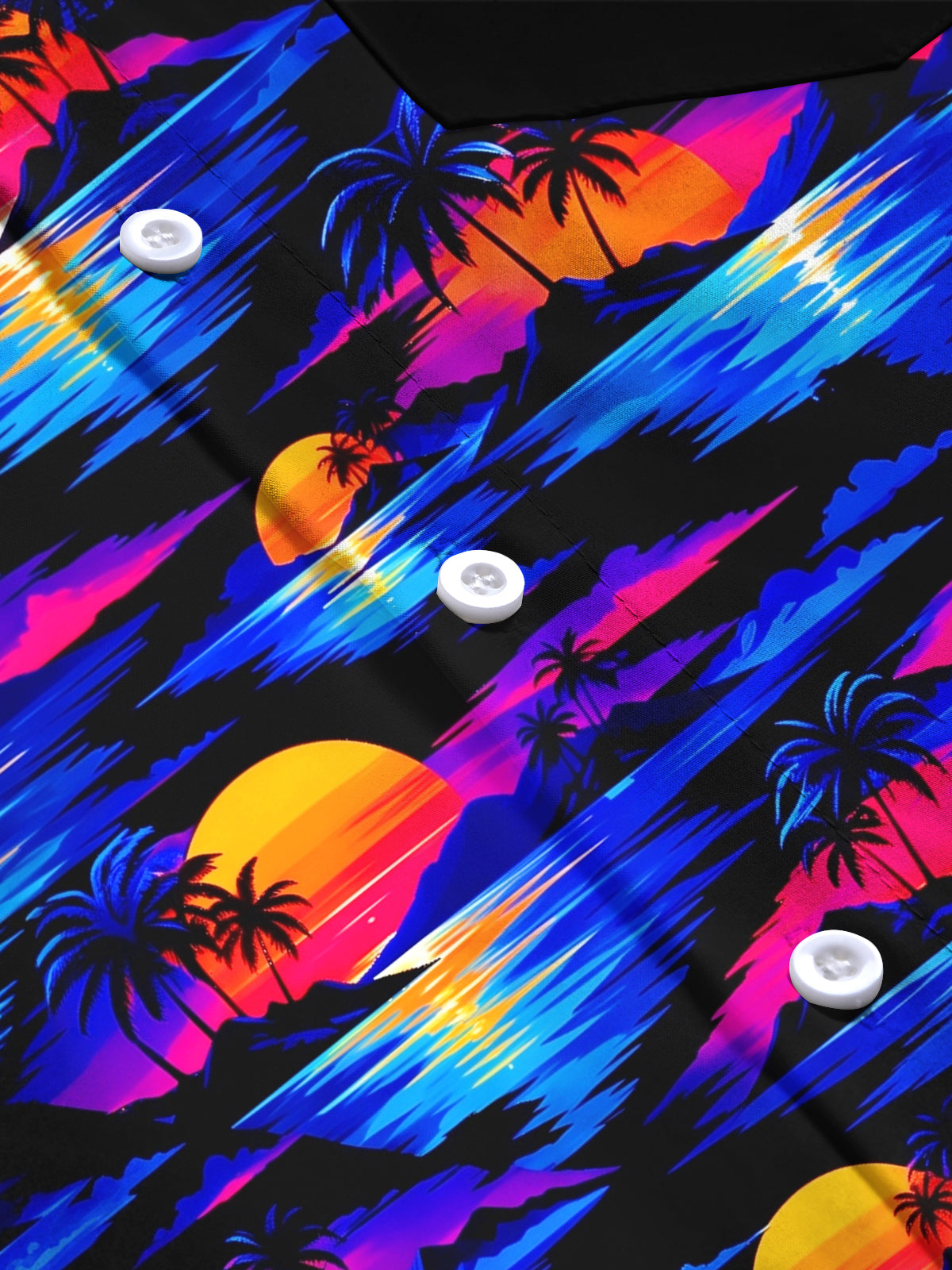 Oceanlyte Men's Neon Sunset Palm Trees And Ocean Waves Print Long Sleeve Shirt with Chest Pocket