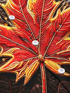 Oceanlyte Men's Graphic Beaded Flaming Red Maple Leaf Print Long Sleeve Shirt with Chest Pocket