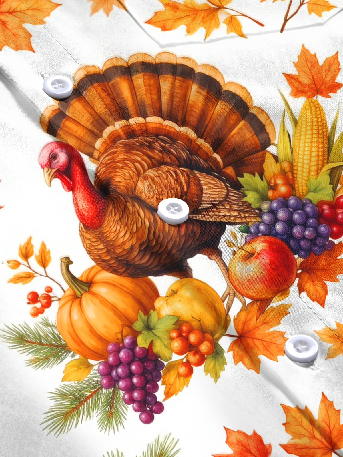 Oceanlyte Men's Thanksgiving Turkey And Harvest Produce Print Long Sleeve Shirt with Chest Pocket