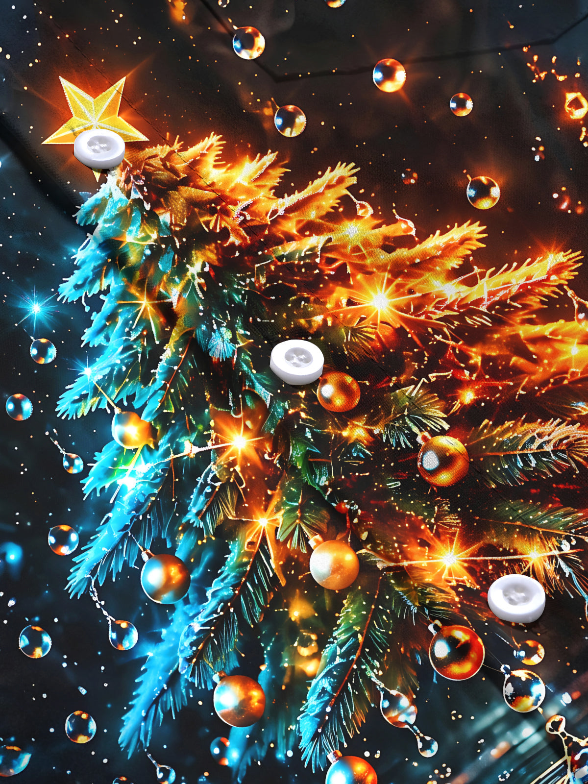 Oceanlyte Men's Christmas Tree With Ornaments And Star Print Long Sleeve Shirt with Chest Pocket