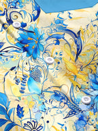 Oceanlyte Men's Blue Watercolor Flowers Print Long Sleeve Shirt with Chest Pocket