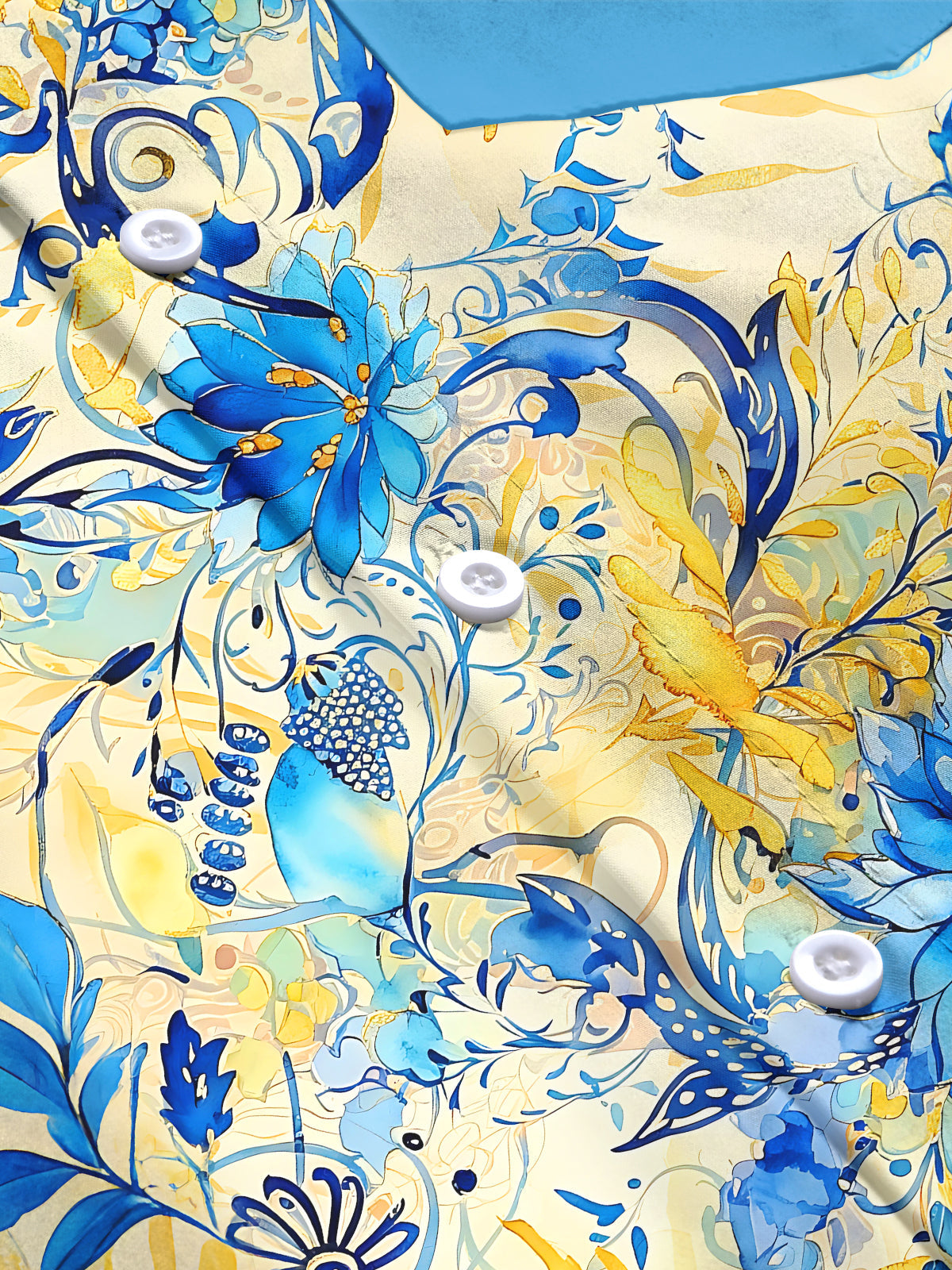 Oceanlyte Men's Blue Watercolor Flowers Print Long Sleeve Shirt with Chest Pocket