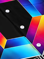 Oceanlyte Men's Geometric Rainbow Hexagon And Stripes Print Short Sleeve Shirt with Chest Pocket