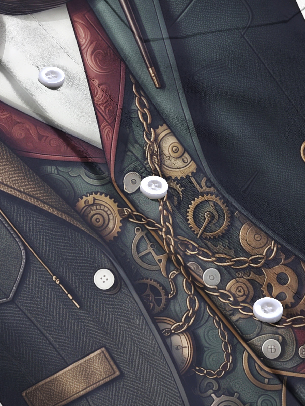 Oceanlyte Men's Retro Steampunk Gears And Mustache Print Long Sleeve Shirt with Chest Pocket