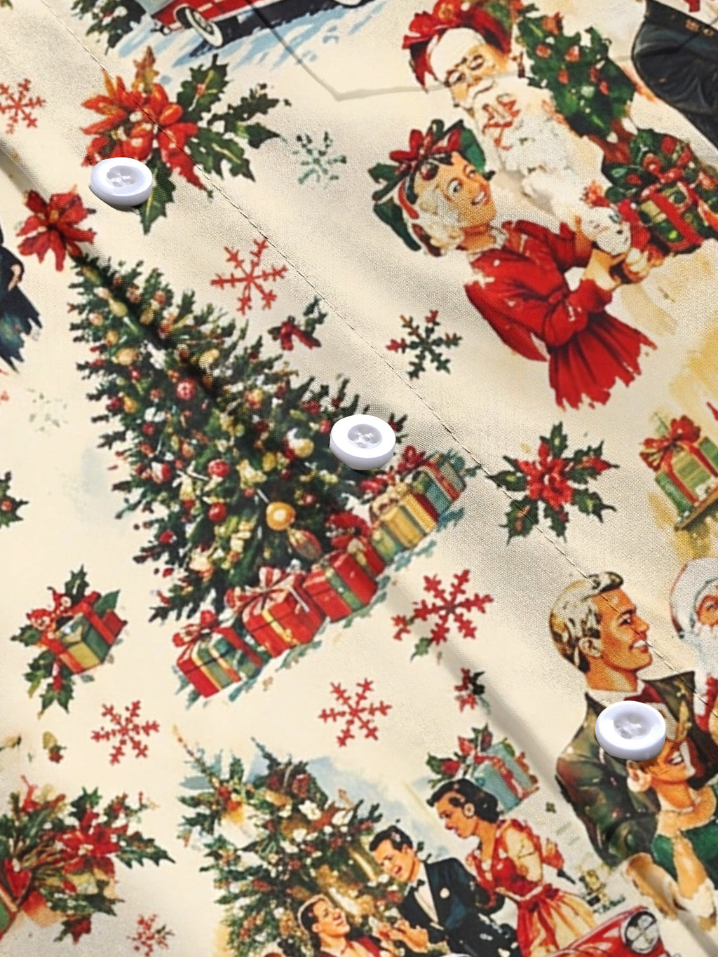 Oceanlyte Men's Long Sleeve Shirt - Vintage Christmas Scenes With Santa Claus And Families Print with Chest Pocket