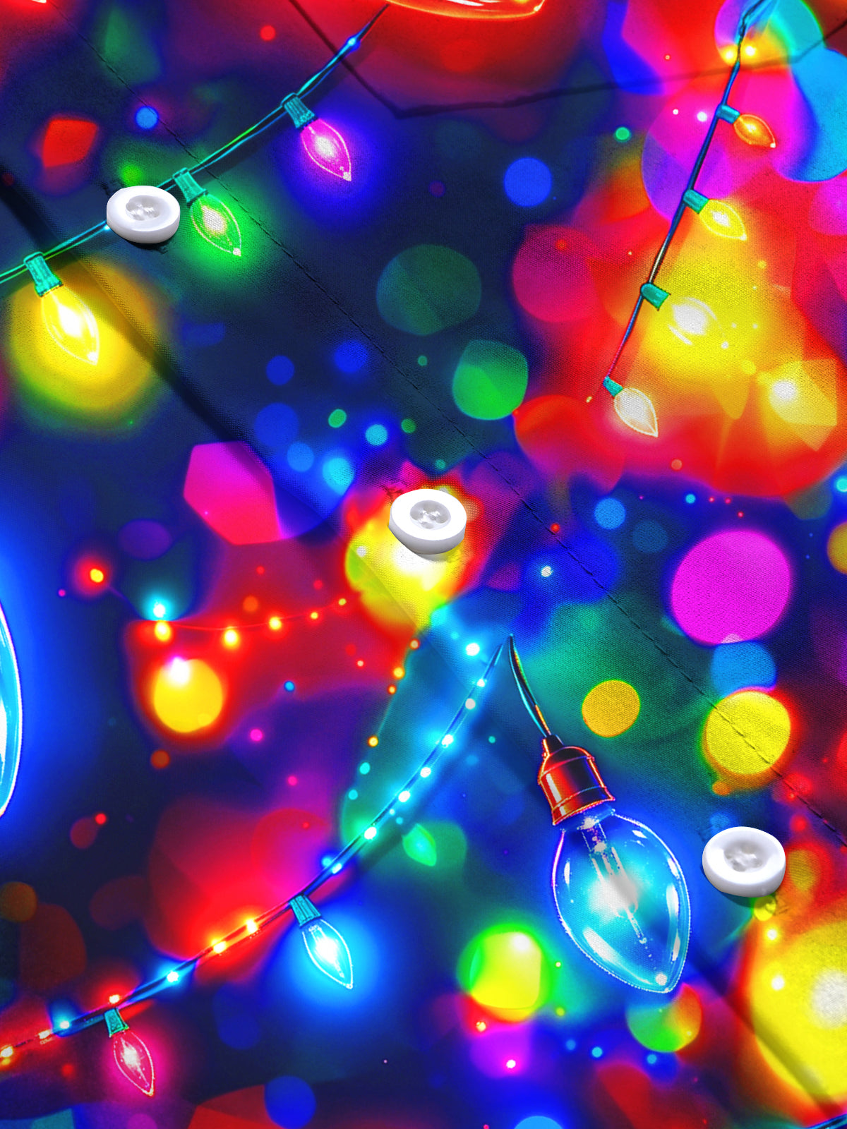 Oceanlyte Men's Colorful Christmas Light Bulbs And Bokeh Print Long Sleeve Shirt with Chest Pocket