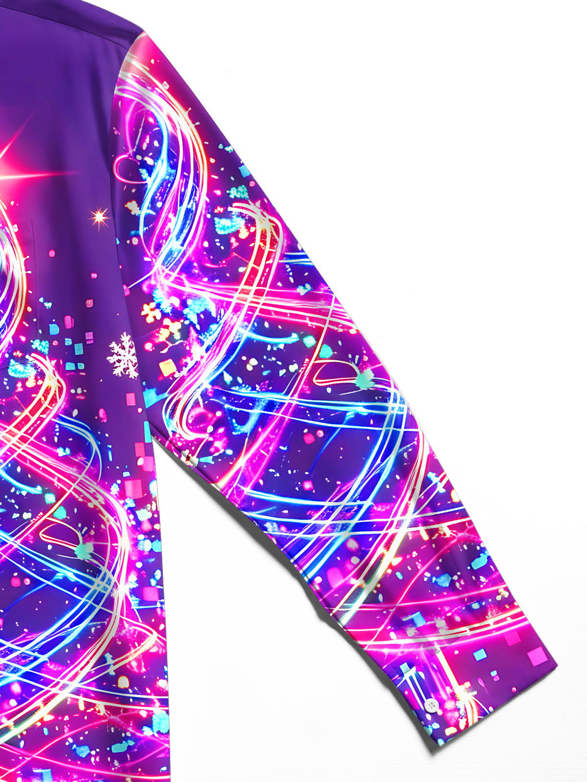 Oceanlyte Men's Graphic Neon Light Christmas Trees Print Long Sleeve Shirt with Chest Pocket