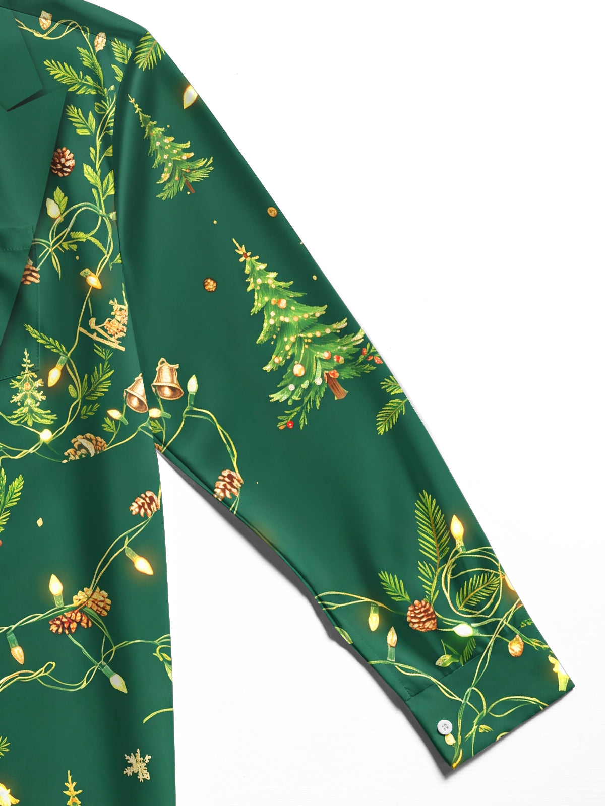 Oceanlyte Men's Christmas Light Strings And Pine Cones Print Long Sleeve Shirt with Chest Pocket