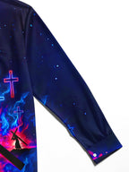 Oceanlyte Men's Long Sleeve Shirt - Silhouette Of Jesus Carrying The Cross With Neon Crosses Print with Chest Pocket