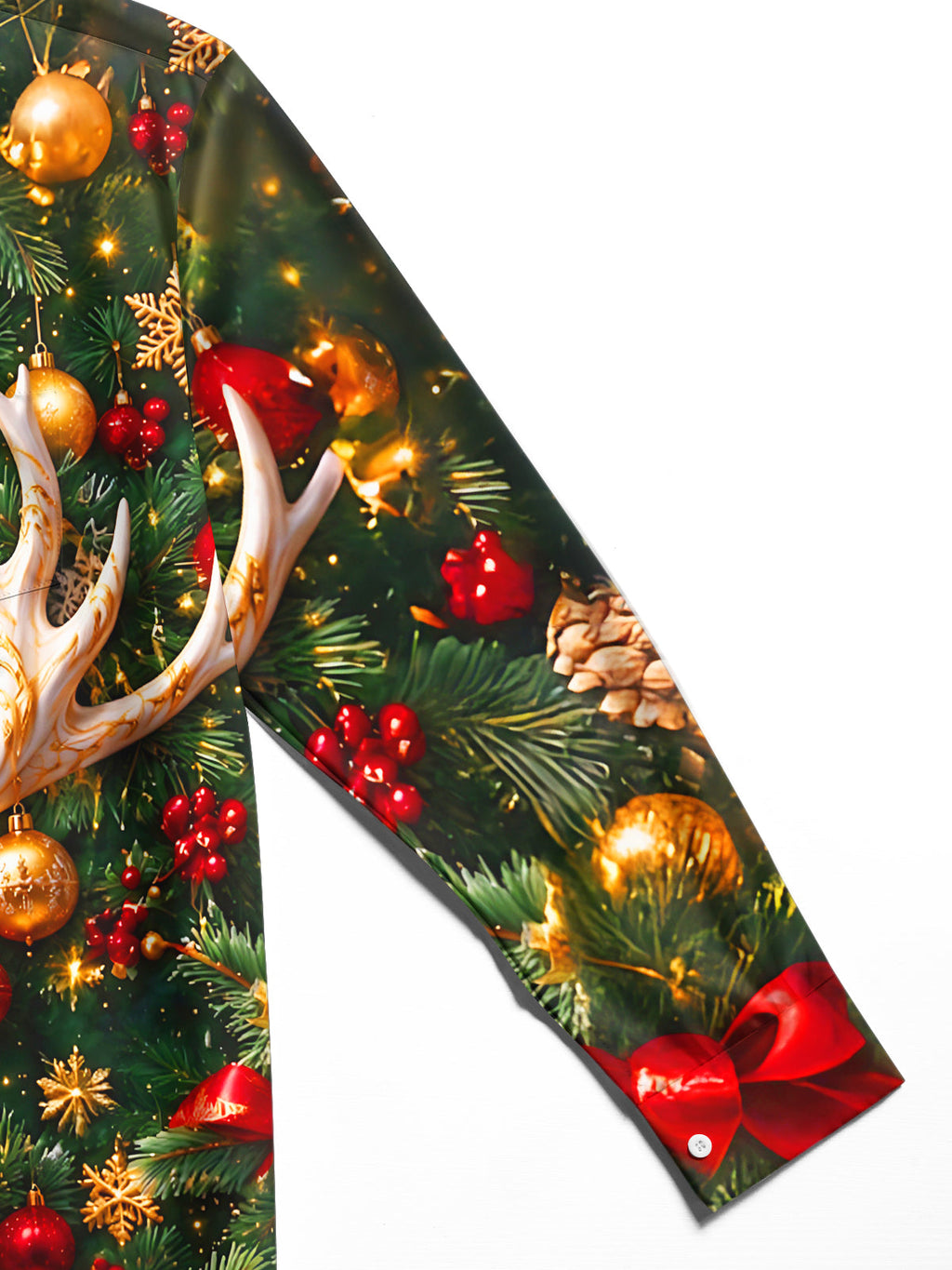 Oceanlyte Men's Long Sleeve Shirt - Golden White Deer And Christmas Ornaments Print with Chest Pocket