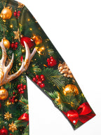 Oceanlyte Men's Long Sleeve Shirt - Golden White Deer And Christmas Ornaments Print with Chest Pocket