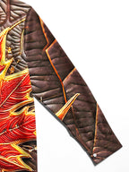 Oceanlyte Men's Graphic Beaded Flaming Red Maple Leaf Print Long Sleeve Shirt with Chest Pocket