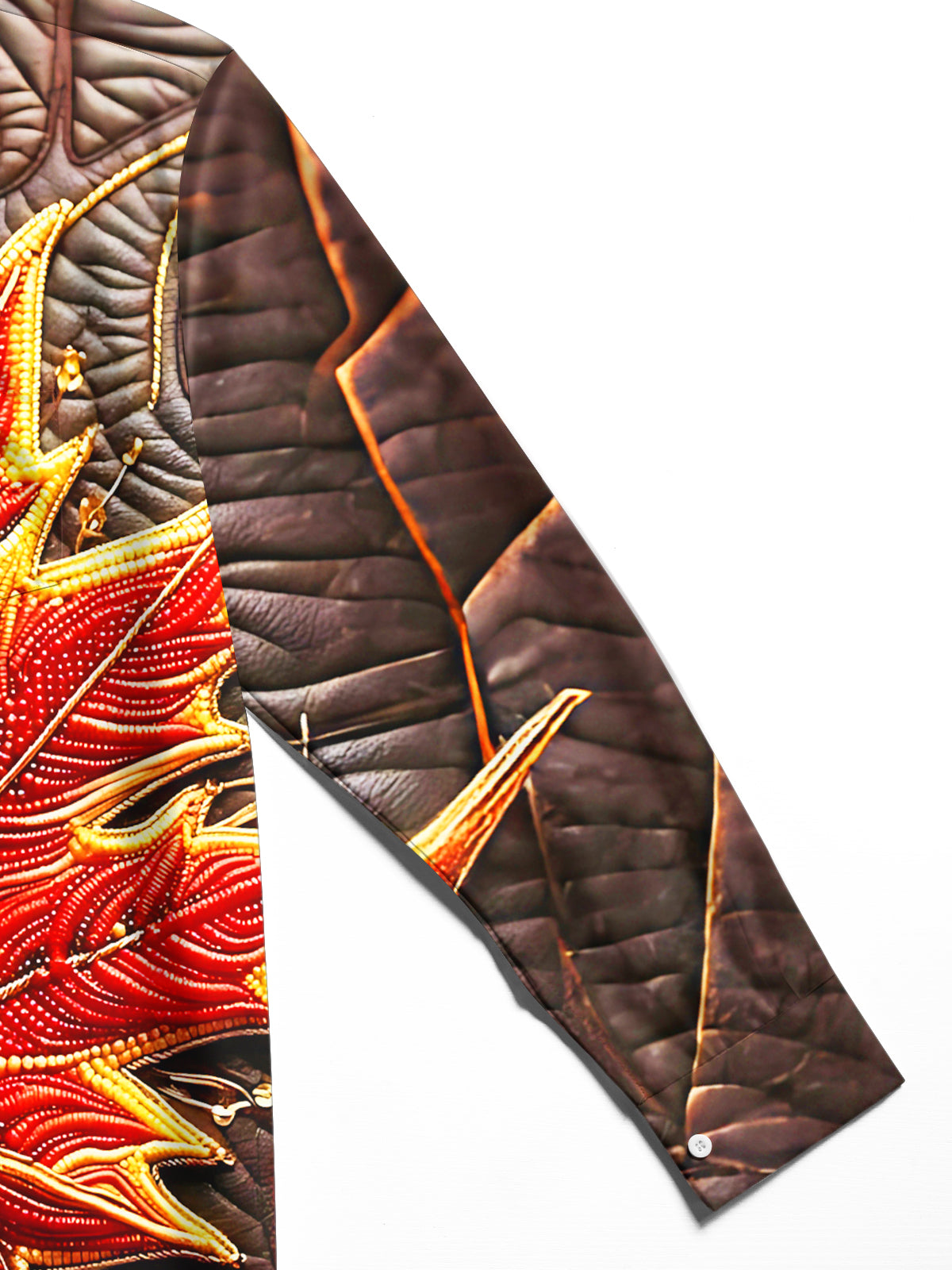 Oceanlyte Men's Graphic Beaded Flaming Red Maple Leaf Print Long Sleeve Shirt with Chest Pocket