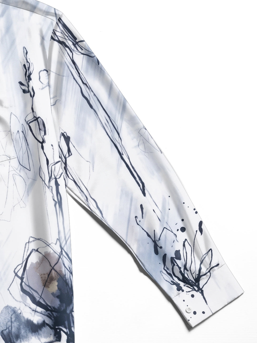 Art Ink Wash Freehand Floral Men's Pocket Long Sleeve Shirts