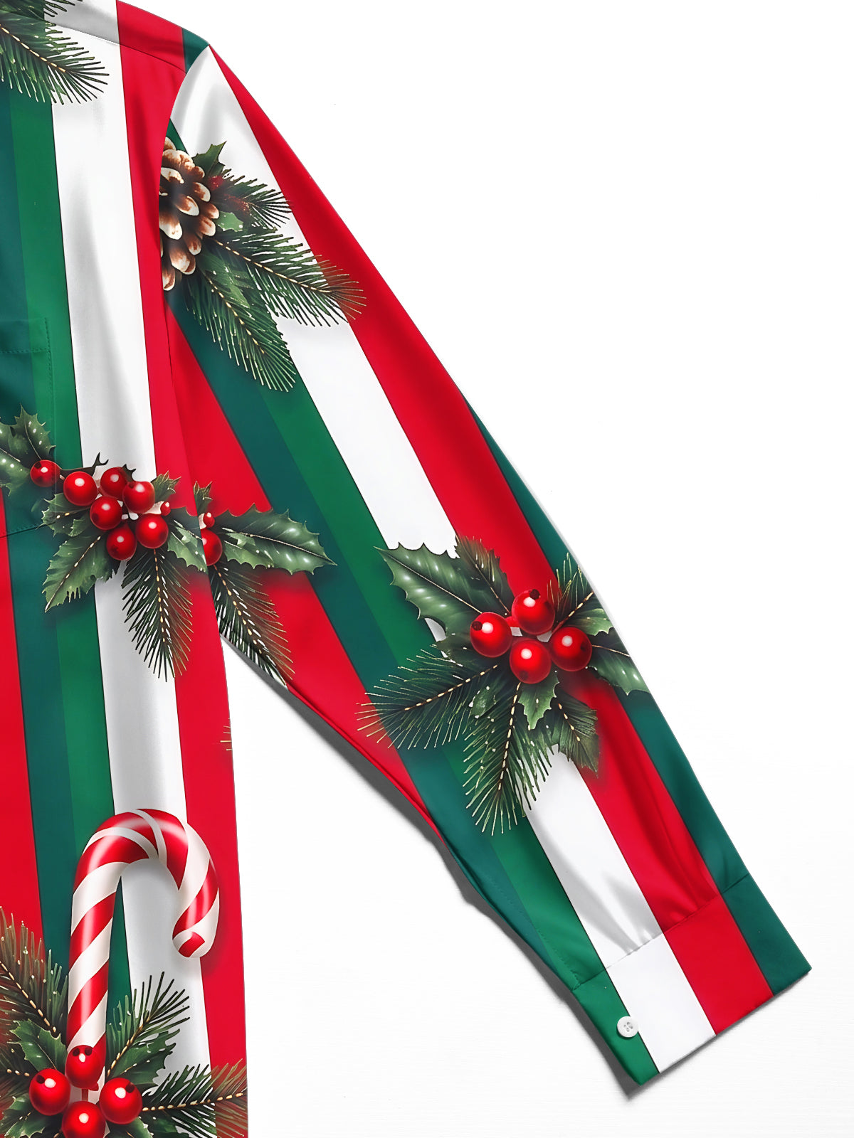 Oceanlyte Men's Christmas Candy Canes And Pine Cones Print Long Sleeve Shirt with Chest Pocket